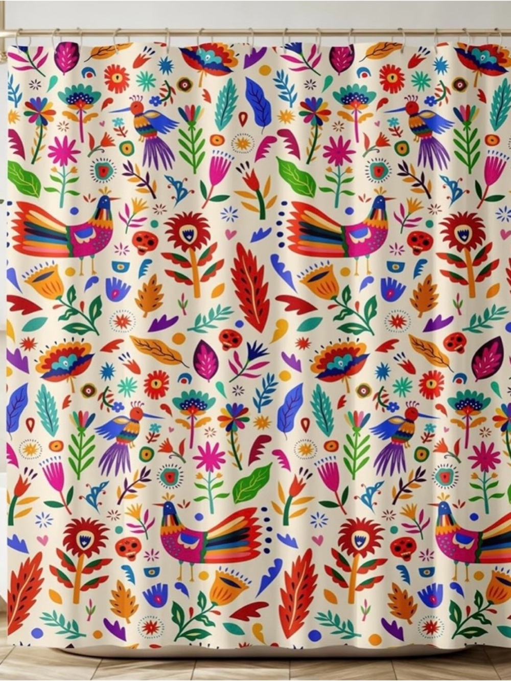Colorful Folk Art Bird Shower Curtain - Multicolor